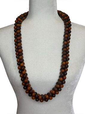 Vtg Hawaiian Hardwood 4 Strand Box Weave Lei Necklace Boho Resort Chunky Tiki